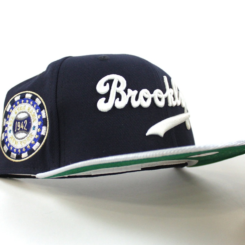 Brooklyn Dodgers 1942 All Star Game 59Fifty New Era Fitted Hat (Navy Blue Gray Metallic Green Under Brim) 7