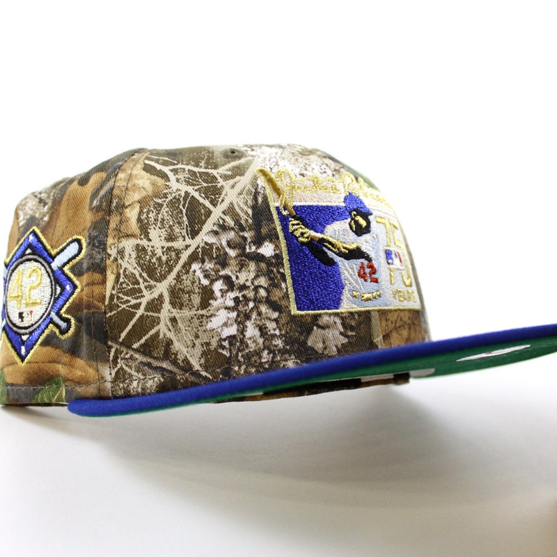 BROOKLYN DODGERS 42 JACKIE ROBINSON New Era 59Fifty Fitted Hat (RealTree Camo Royal Blue Green Under Brim) 7
