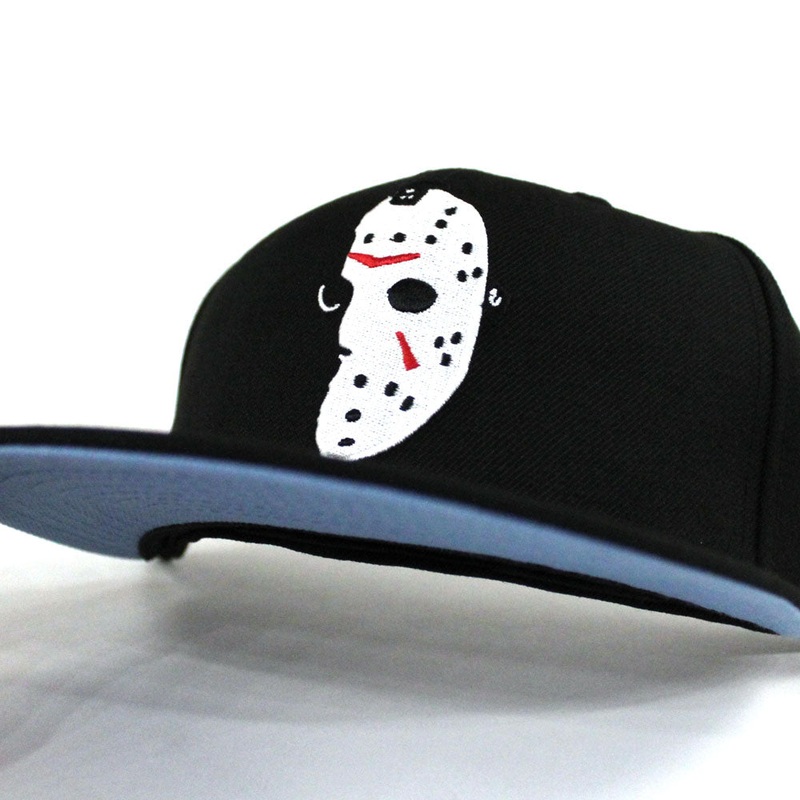 Friday the 13th Jason Head New Era 59Fifty Fitted Hat (Black Blue Under Brim) 7
