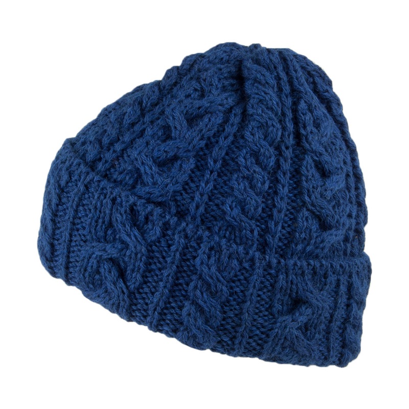Highland 2000 Cuffed Cable Knit English Wool Beanie Hat – Blue 1-Size
