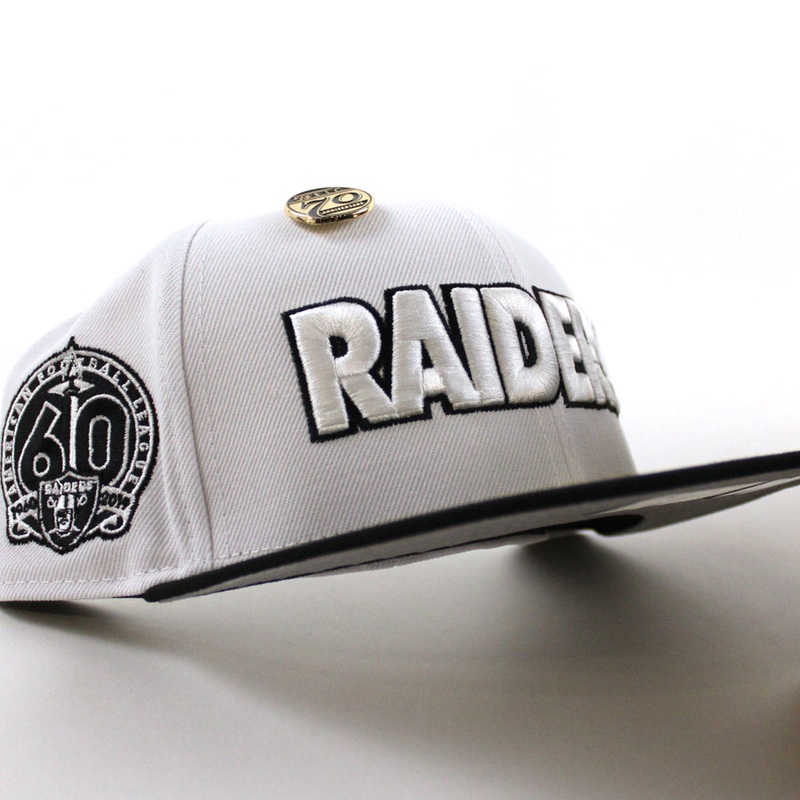 Las Vegas Raiders 5950 Days Super Bowl 60 New Era 59Fifty Fitted Hat (White Gold Black Gray Under Brim) 6 7/8