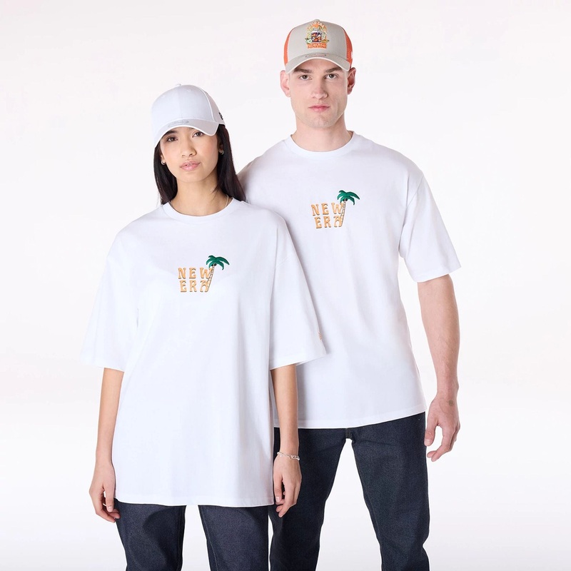 New Era Drink Graphic White Oversized T-Shirt XS
