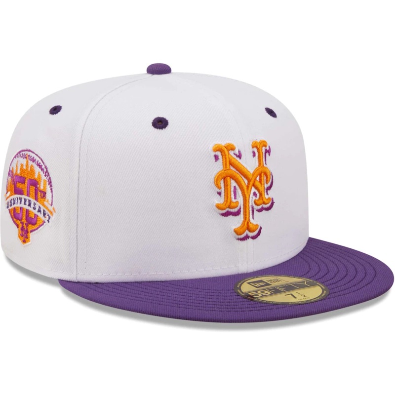 New Era New York Mets White/Purple 50th Anniversary Grape Lolli 59FIFTY Fitted Hat