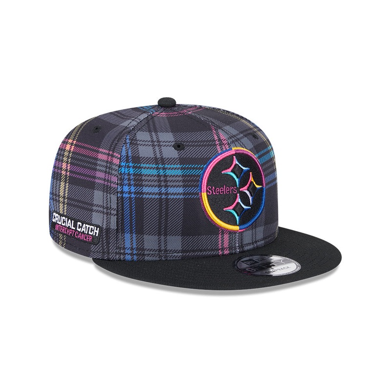 Pittsburgh Steelers New Era 2024 NFL Crucial Catch Plaid 9Fifty Snapback Hat – Black/Pink