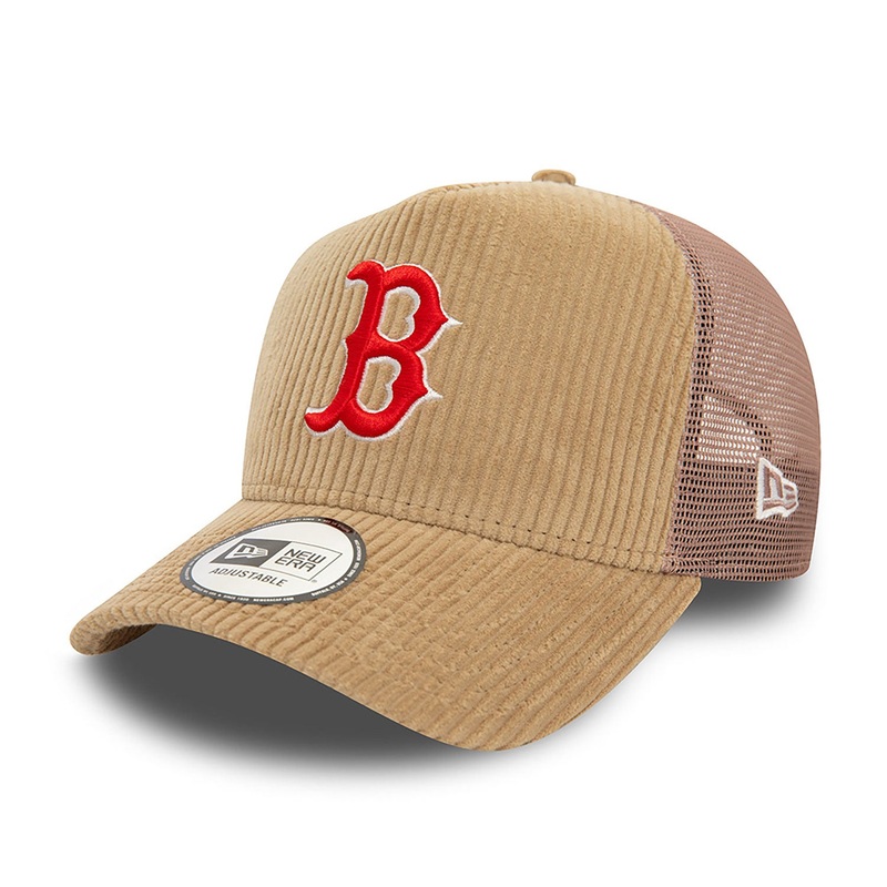 Boston Red Sox E-Frame MLB Cord Taupe Trucker Cap One Size