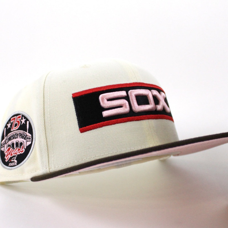 Chicago White Sox 75th Anniversary New Era Fitted 59Fifty Hat (Chrome White Brown Pink Under Brim) 7