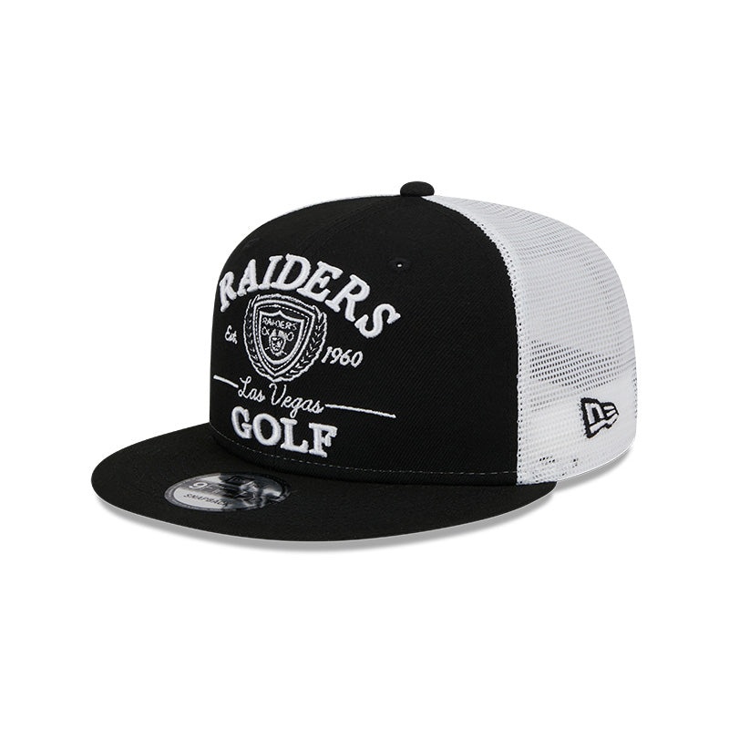 Las Vegas Raiders NFL New Era THE CLUB TRUCKER 9Fifty Snapback Mesh Hat – Black/White