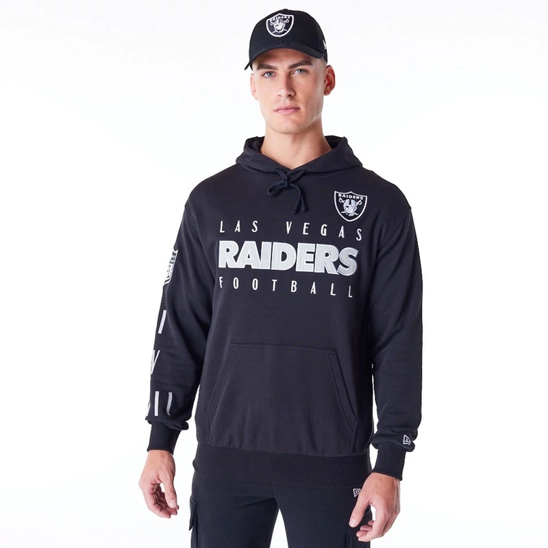 Las Vegas Raiders NFL Patch Black Oversized Pullover Hoodie XS