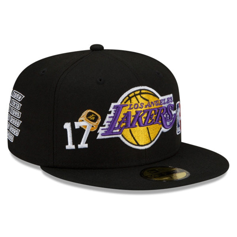 Los Angeles Lakers New Era NBA Exclusive COUNT THE RINGS 59Fifty Fitted Hat – Black/Gray Bottom 7