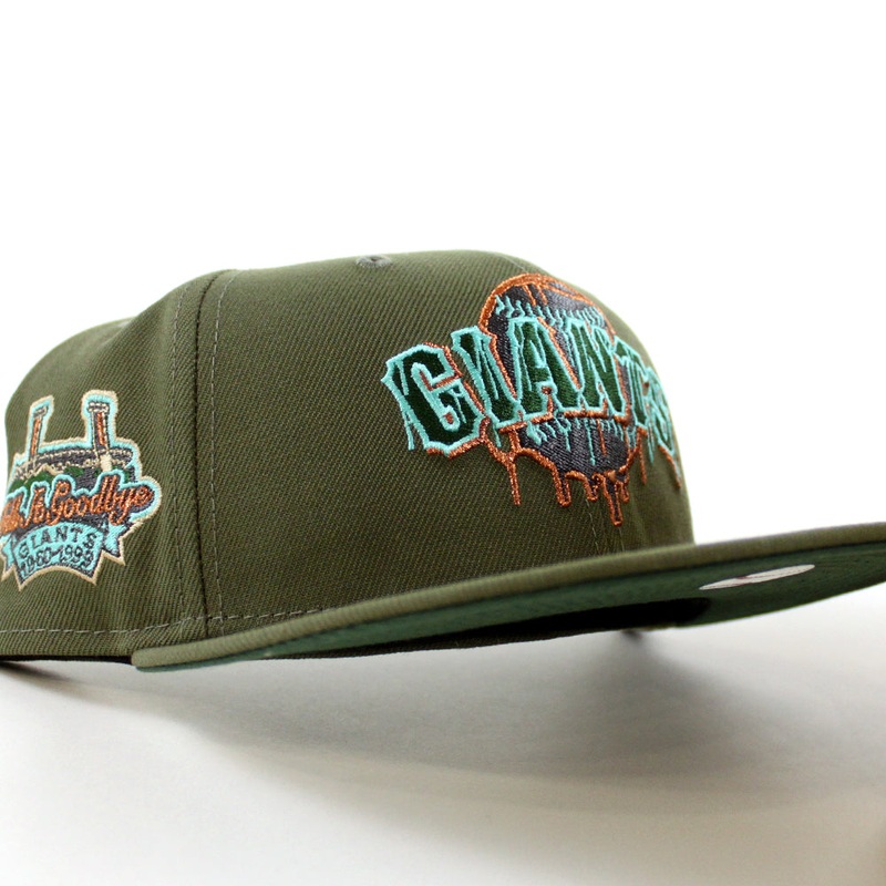 San Francisco Giants 1960-1999 TELL IT GOODBYE New Era 59Fifty Fitted Hat (Zombie Pack Pack Olive Green Green Under Brim) 6 7/8
