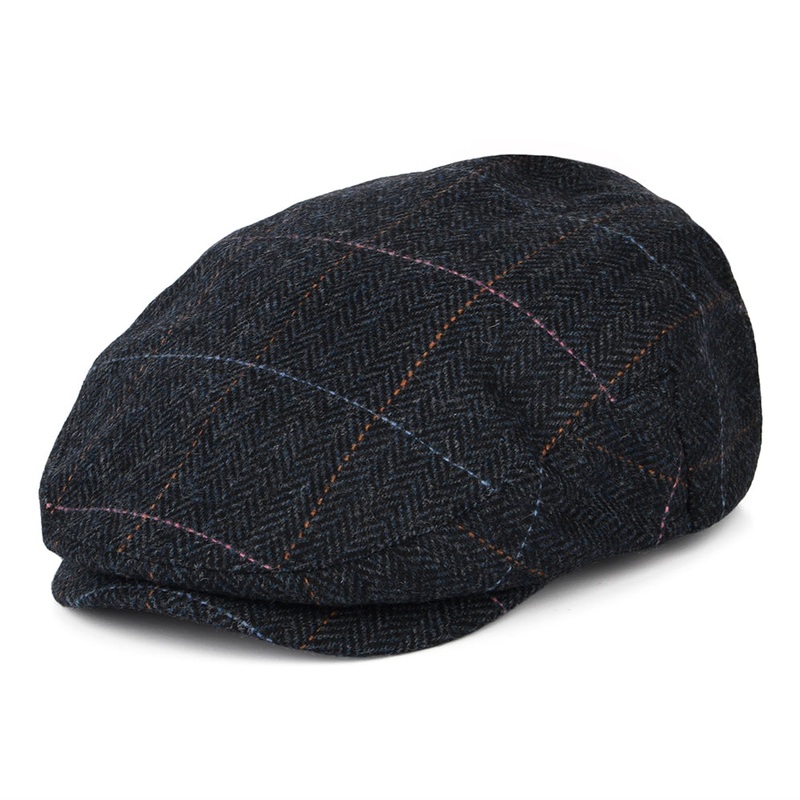 Brixton Hats Hooligan Windowpane Herringbone Flat Cap – Washed Navy-Blue Small-56cm