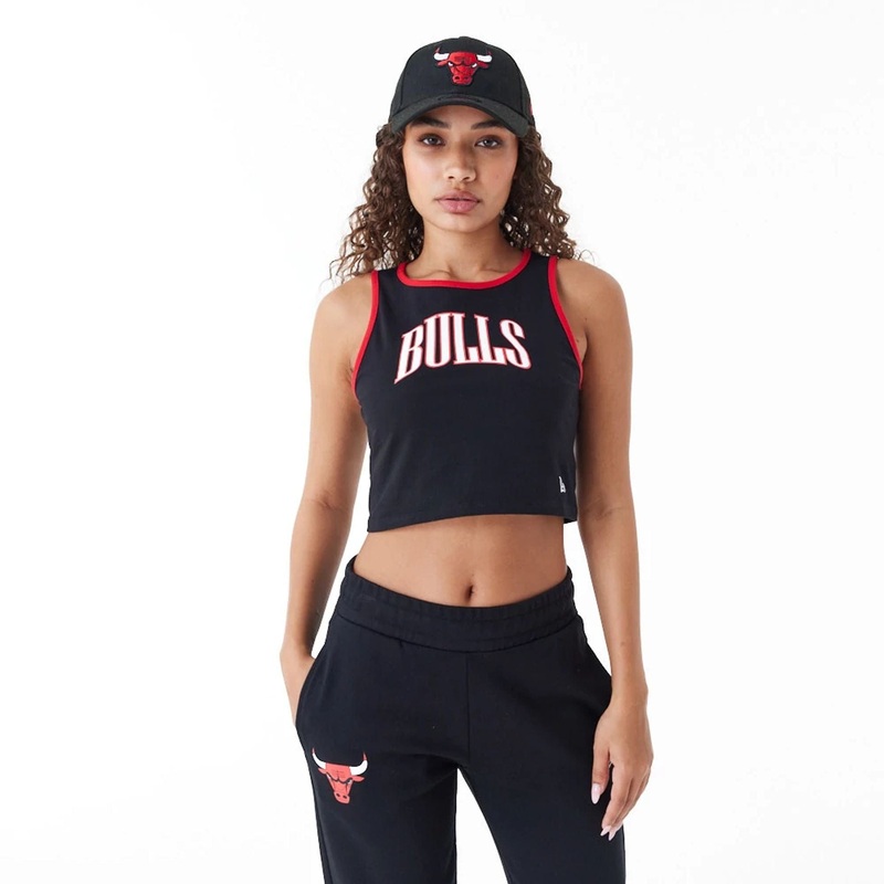 Chicago Bulls Womens Womens NBA Team Wordmark Black Crop Tank Top XS
