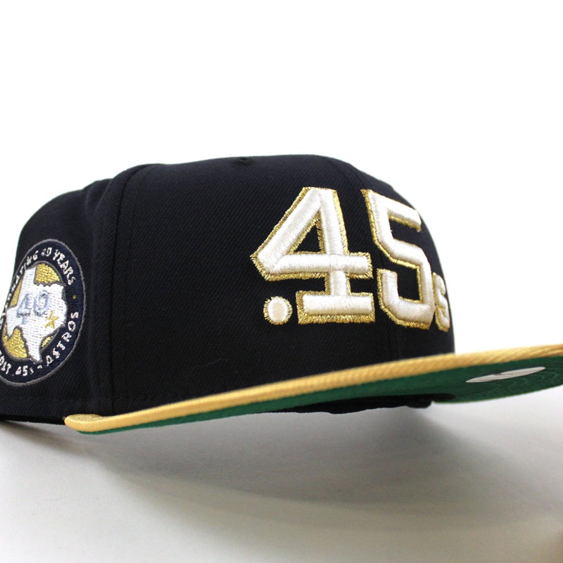 Houston Colt 45 New Era 59Fifty Fitted Hat (Navy Metallic Gold Green Under Brim) 7