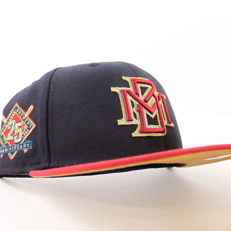 Milwaukee Brewers 25TH New Era 59Fifty Fitted Hat (Navy Pinot Red Bronze Under Brim) 7