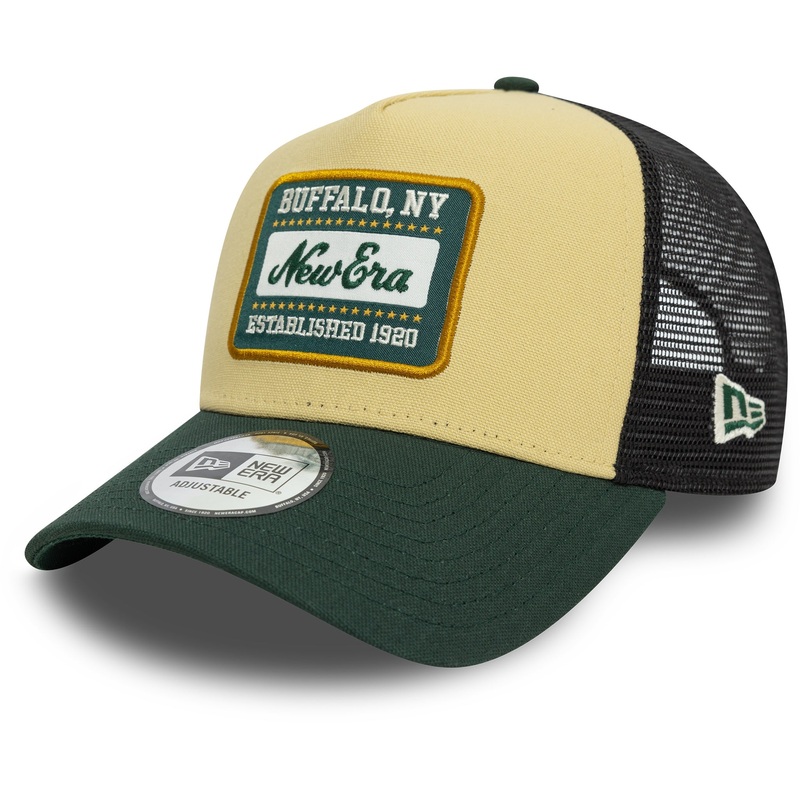 New Era 9FORTY  Patch Canvas Cream A-Frame Gold /Green Trucker Cap One Size