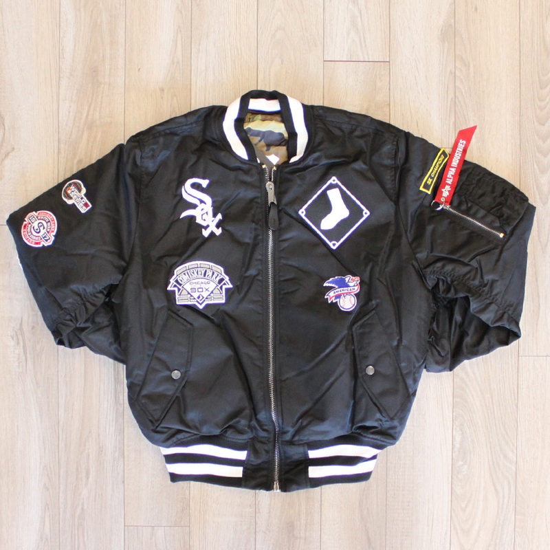 New Era Cap X Alpha Industries Collab MA-1M CHICAGO WHITE SOX Nylon Bomber Jacket (Black Camo) M