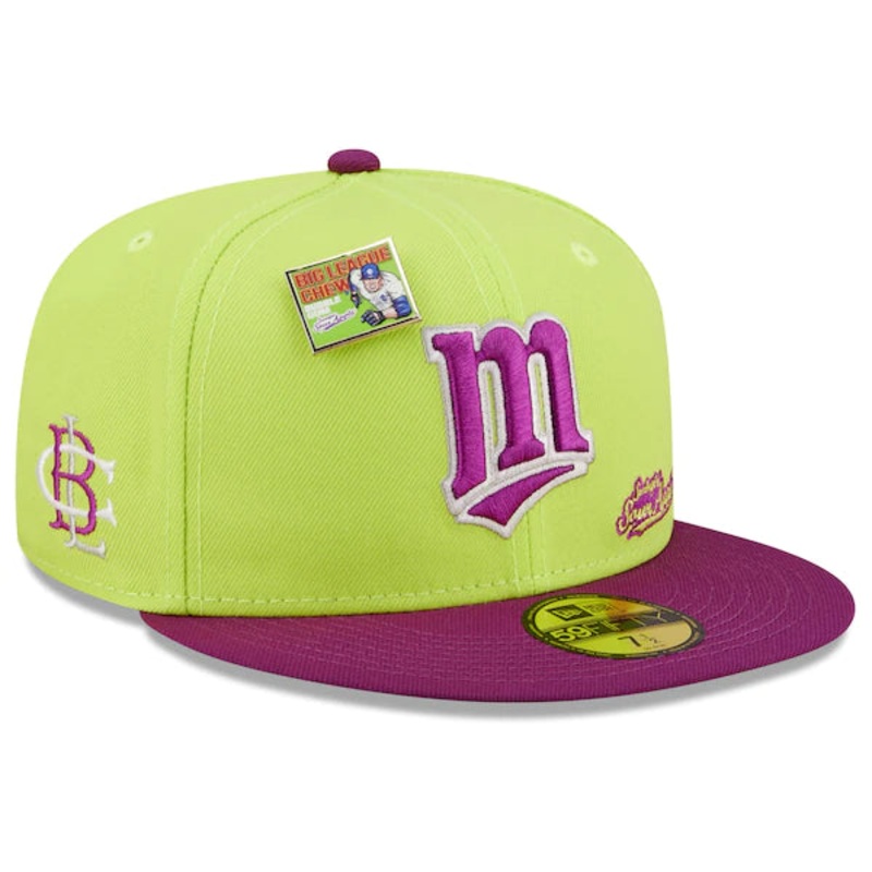 New Era MLB x Big League Chew  Minnesota Twins Swingin’ Sour Apple Flavor Pack 59FIFTY Fitted Hat – Green/Purple