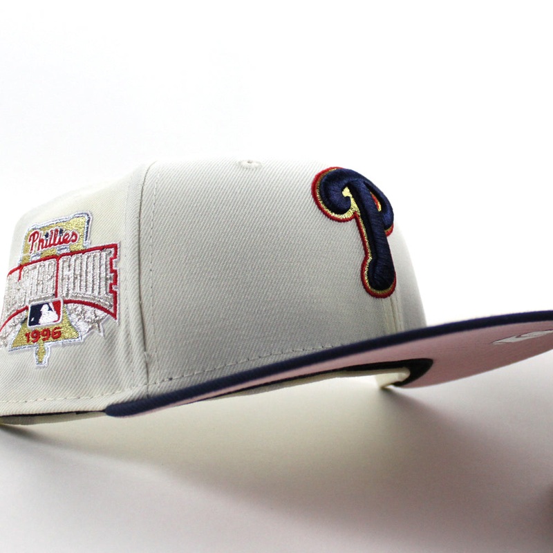Philadelphia Phillies 1996 All Star Game 59Fifty New Era Fitted Hat (Chrome White Oceanside Blue Pink Under Brim) 6 7/8