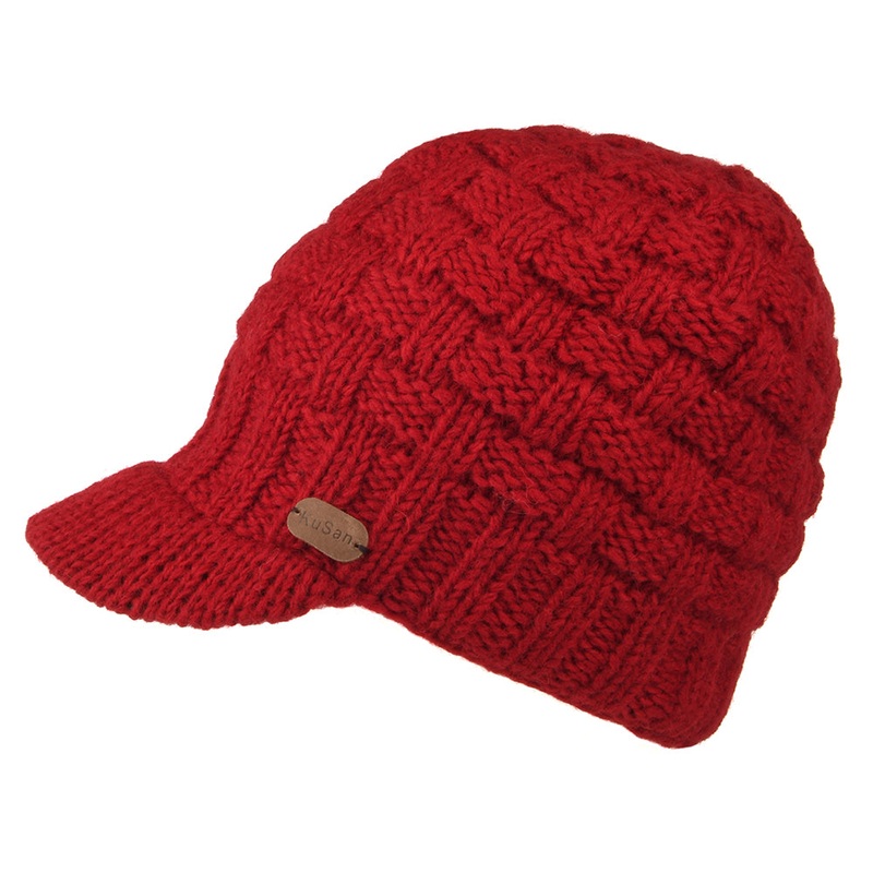 Kusan Basket Weave Peaked Beanie Hat – Red 1-Size