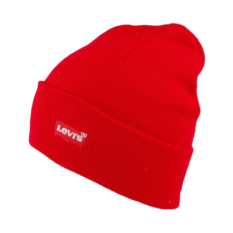 Levi’s Hats Red Batwing Embroidery Slouchy Beanie Hat – Red 1-Size