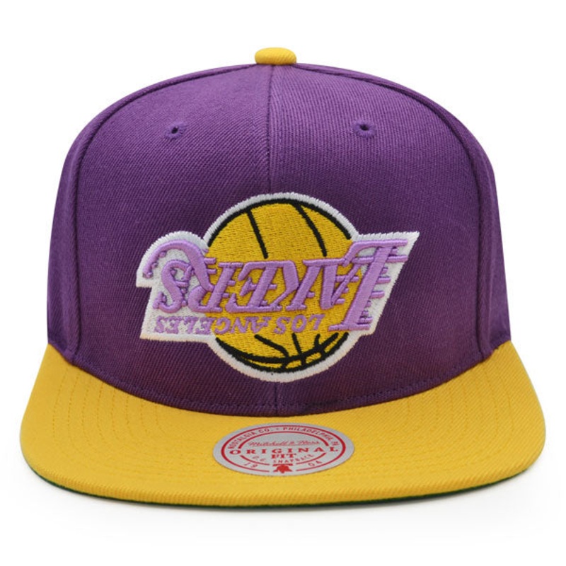 Los Angeles Lakers Mitchell & Ness NBA UPSIDE DOWN Snapback Hat – Purple/Yellow