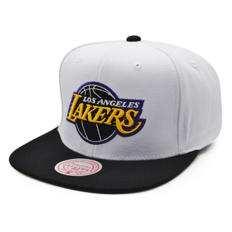 Los Angeles Lakers Mitchell & Ness RELOAD Snapback NBA Hat – White/Black/Yellow Bottom