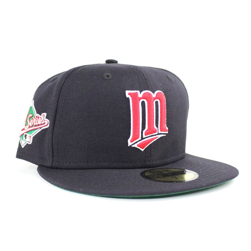 Minnesota Twins 1991 World Series New Era 59Fifty Fitted Hat (Navy Black Sweatband Green Under Brim) 7