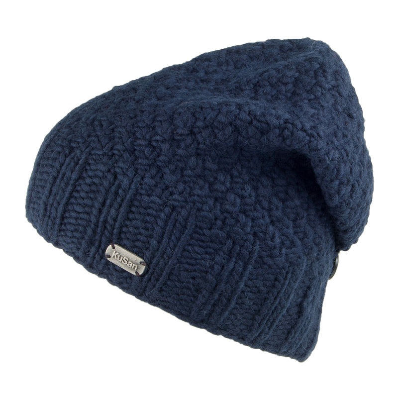 Kusan Button Down Beanie Hat – Navy Blue 1-Size