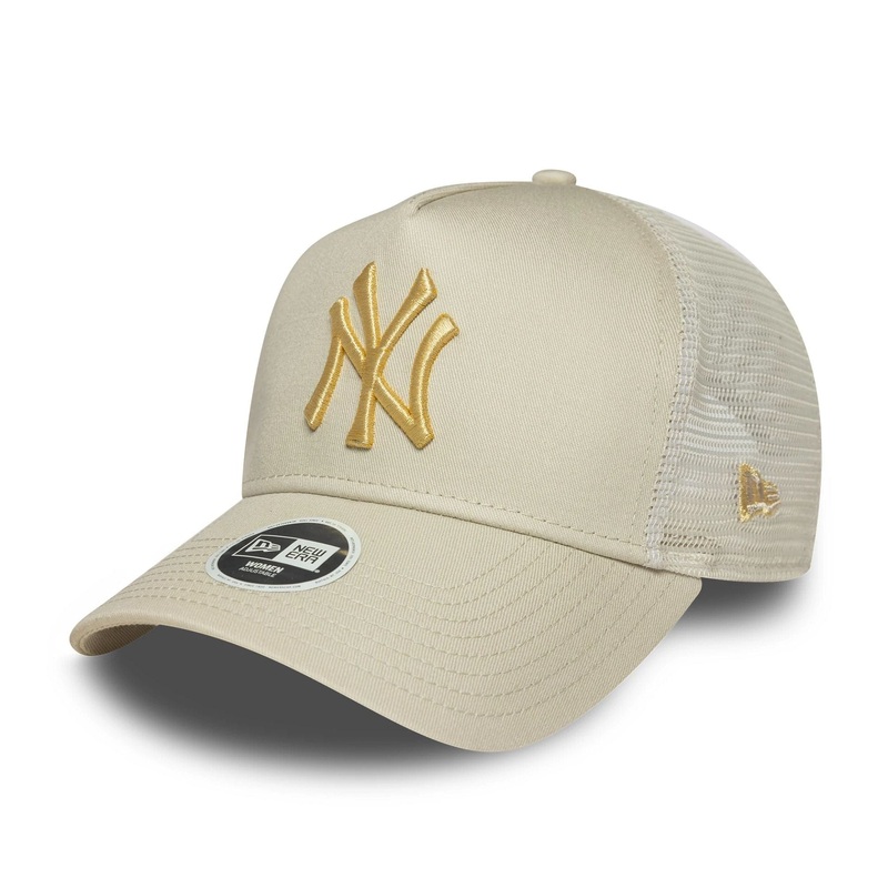 New York Yankees Womens Metallic Cream 9FORTY E-Frame Adjustable Trucker Cap OSFM