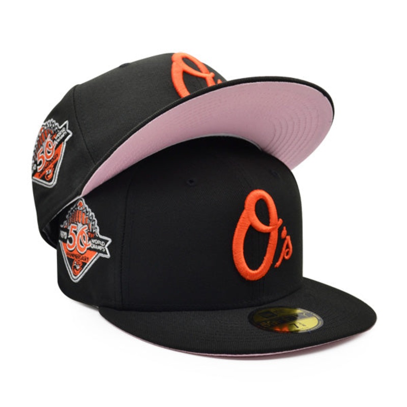 Baltimore Orioles 50th Anniversary Exclusive New Era 59Fifty Fitted Hat  Black/Orange/Pink Bottom 8