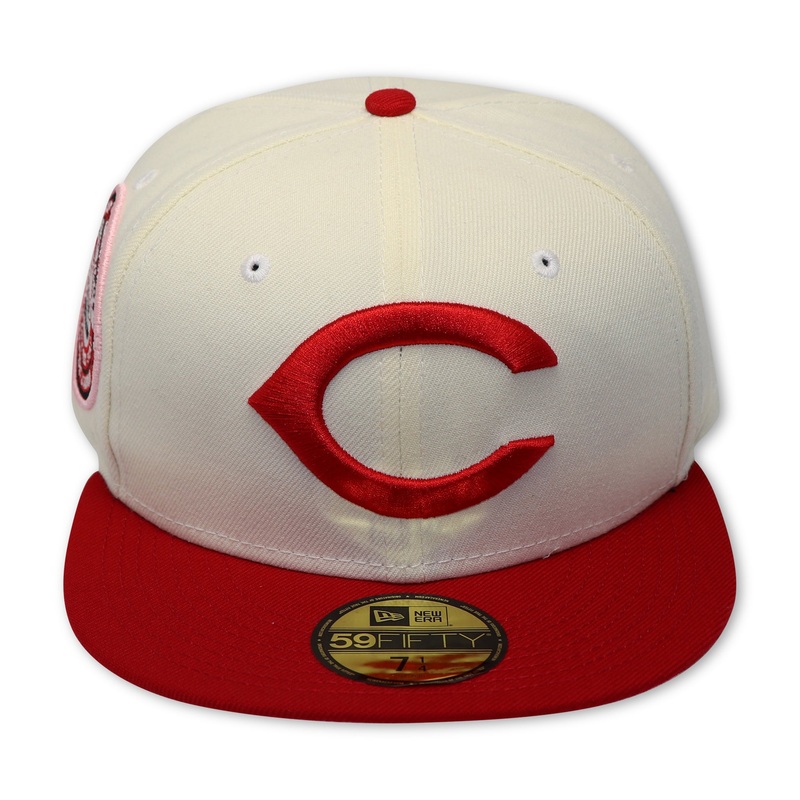 CINNCINATTI REDS “OFFWHITE”  (1975 WORLDSERIES) NEW ERA 59FIFTY FITTED (PINK UNDER VISOR) 67/8