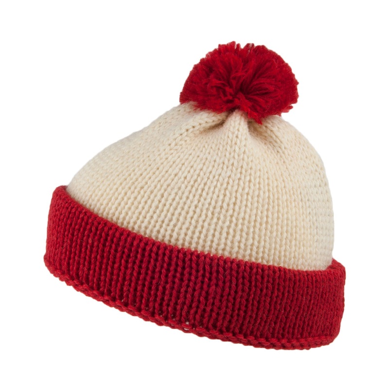 Highland 2000 Traveller Short English Wool Bobble Hat – Red-White 1-Size