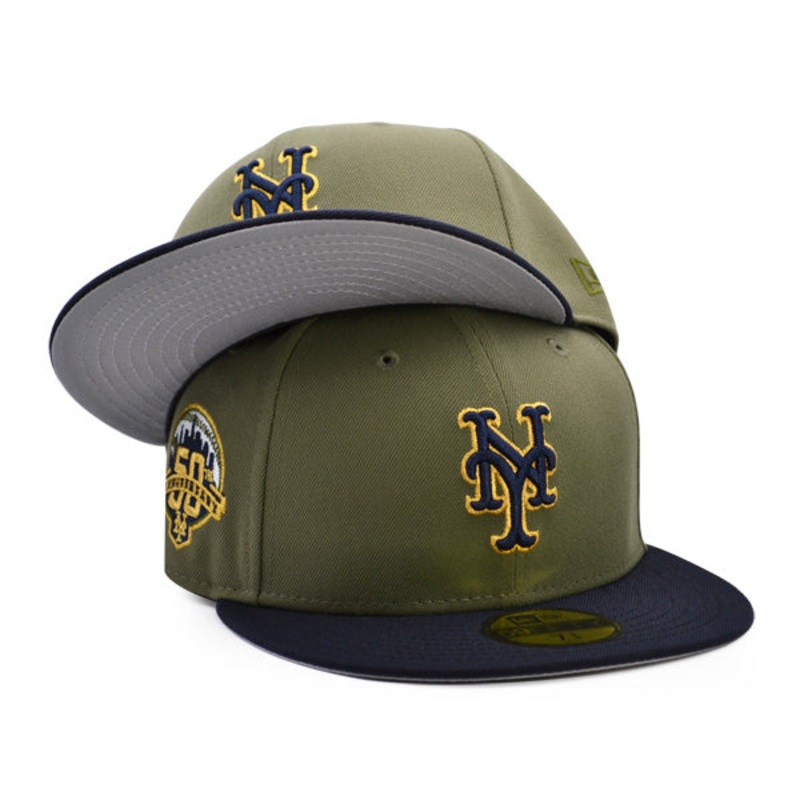New York Mets 50th ANNIVERSARY Exclusive New Era 59Fifty Fitted Hat  New Olive/Navy 7