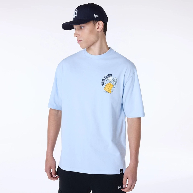 New York Yankees MLB Food Graphic Pastel Blue Oversized T-Shirt XS