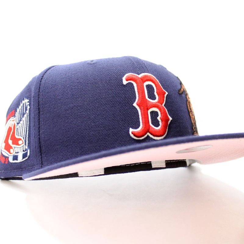Boston Red Sox 8 Time World Series Champions New Era 59Fifty Fitted Hat (Navy Pink Under Brim) 7