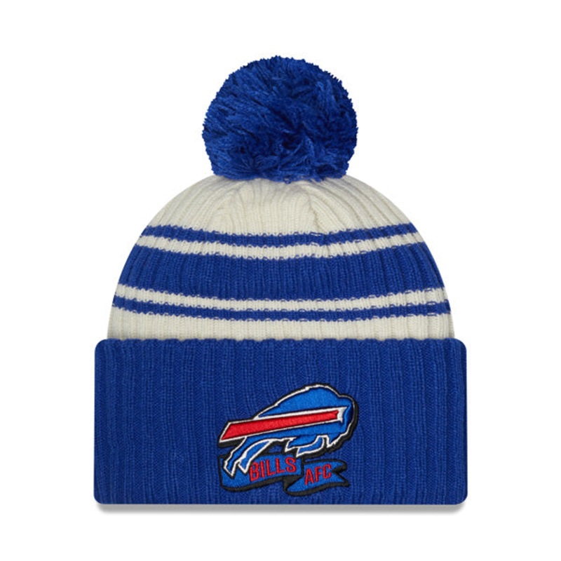 Buffalo Bills New Era 2022 Sideline Sport Cuffed Pom Knit Hat – Cream/Royal
