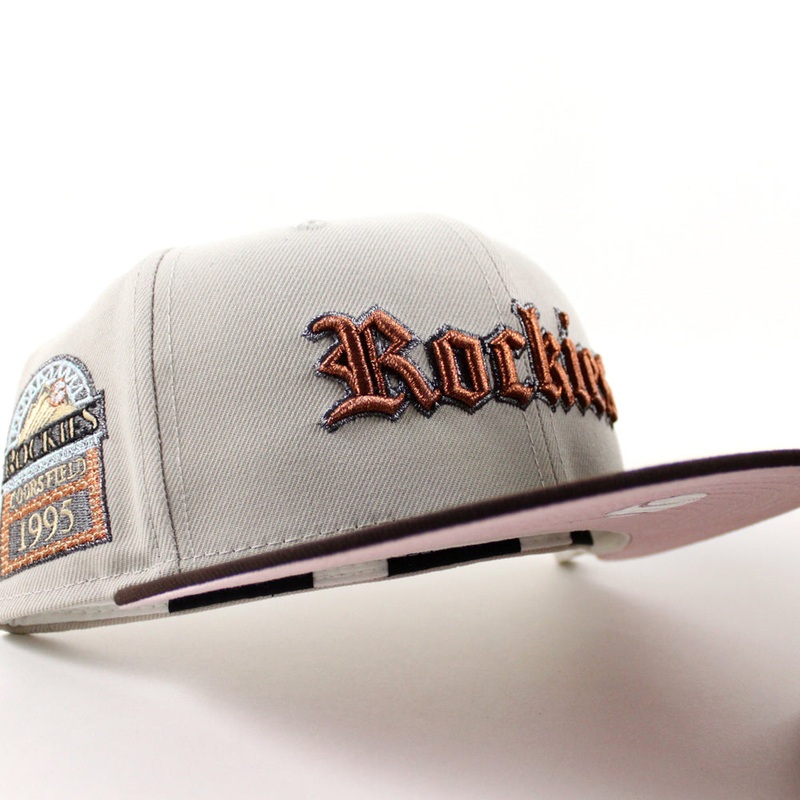 Colorado Rockies Coors Field New Era 59Fifty Fitted Hat (Stone Burnt Wood Brown Pink Under Brim) 7