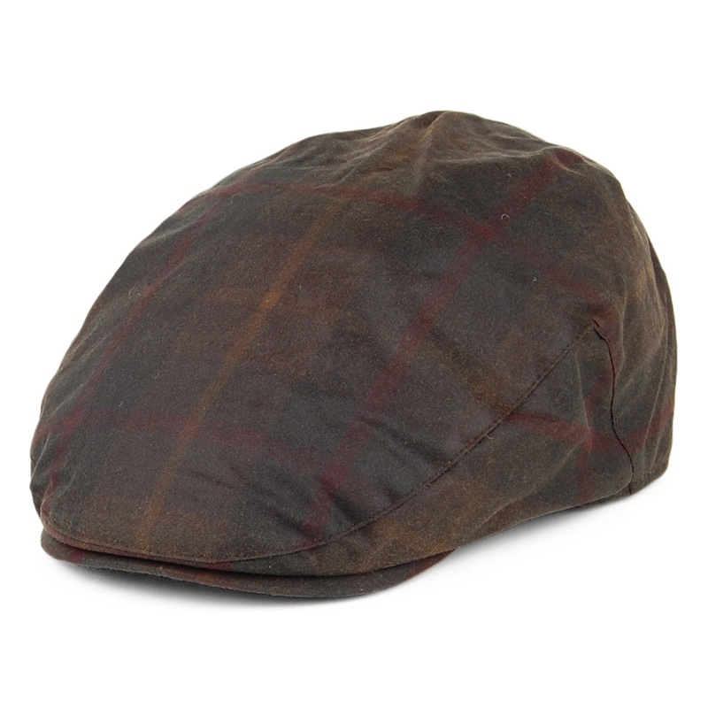 Failsworth Hats Waxed Cotton Windowpane Flat Cap – Brown Multi 55