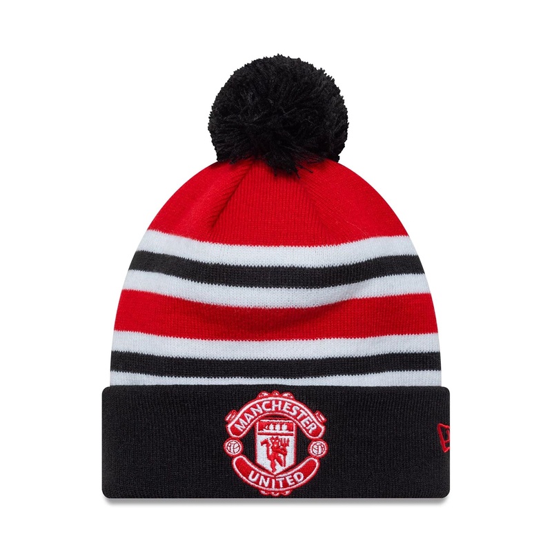 Manchester United FC Bar Stripe Red Cuff Knit Beanie Hat OSFM
