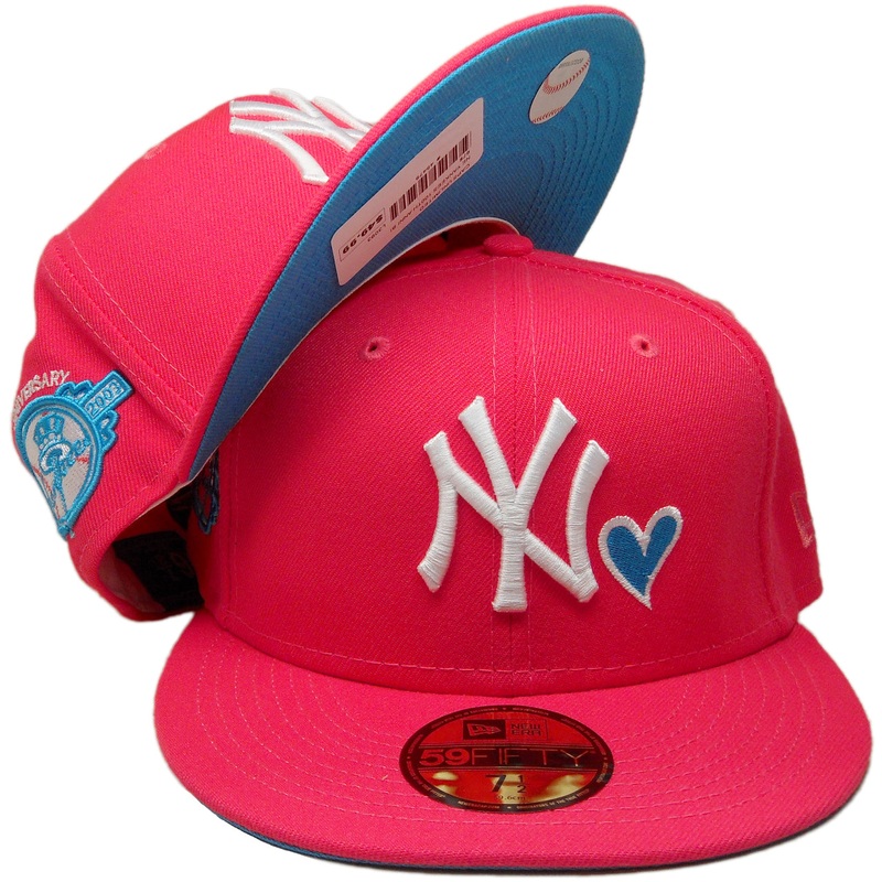 New Era New York Yankees Hot Pink/ Blue Heart 100th Anniversary 59FIFTY Fitted Hat