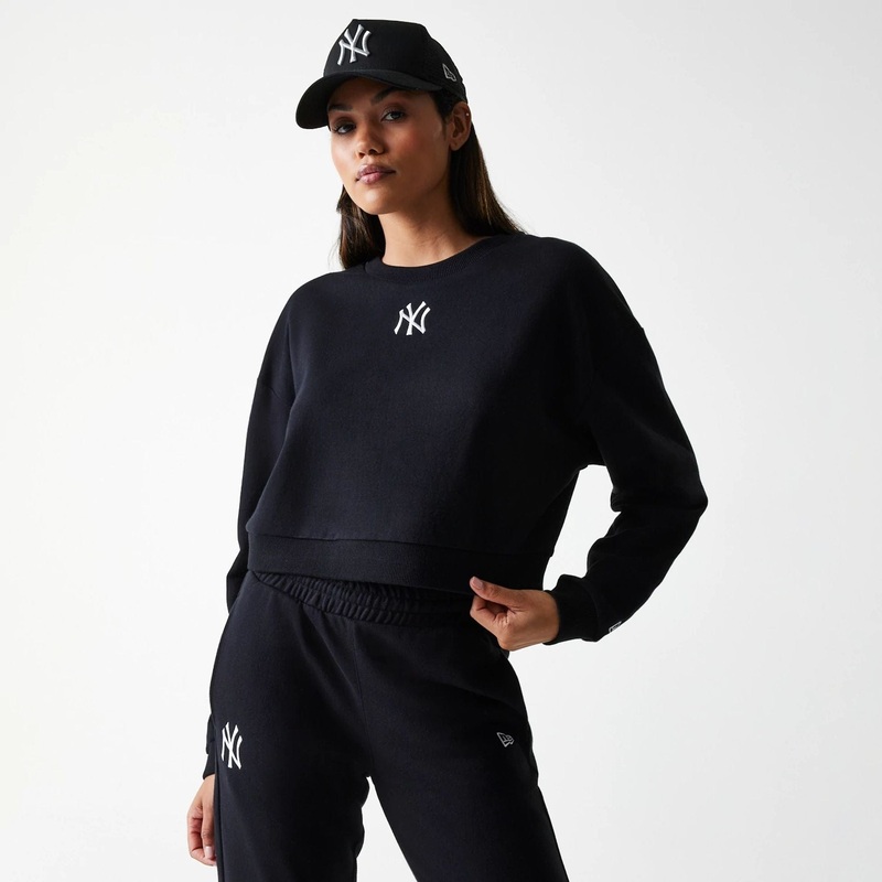 New York Yankees Womens MLB Midi League Essential Black Cropped Crew Neck Sweater XS