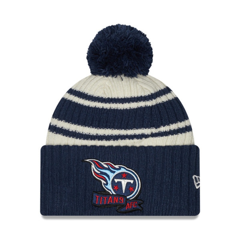 Tennessee Titans New Era 2022 Sideline Sport Cuffed Pom Knit Hat – Cream/Navy