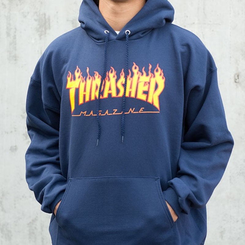 Thrasher Flame Logo Hood (Navy) s