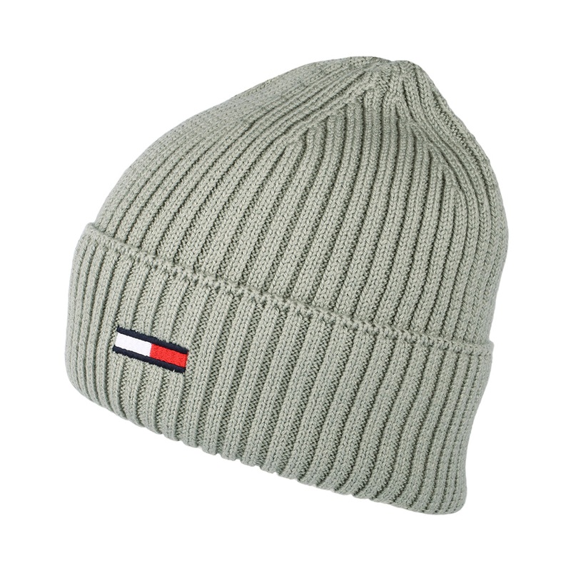 Tommy Hilfiger Hats TJM Flag Ribbed Beanie Hat – Sage 1-Size