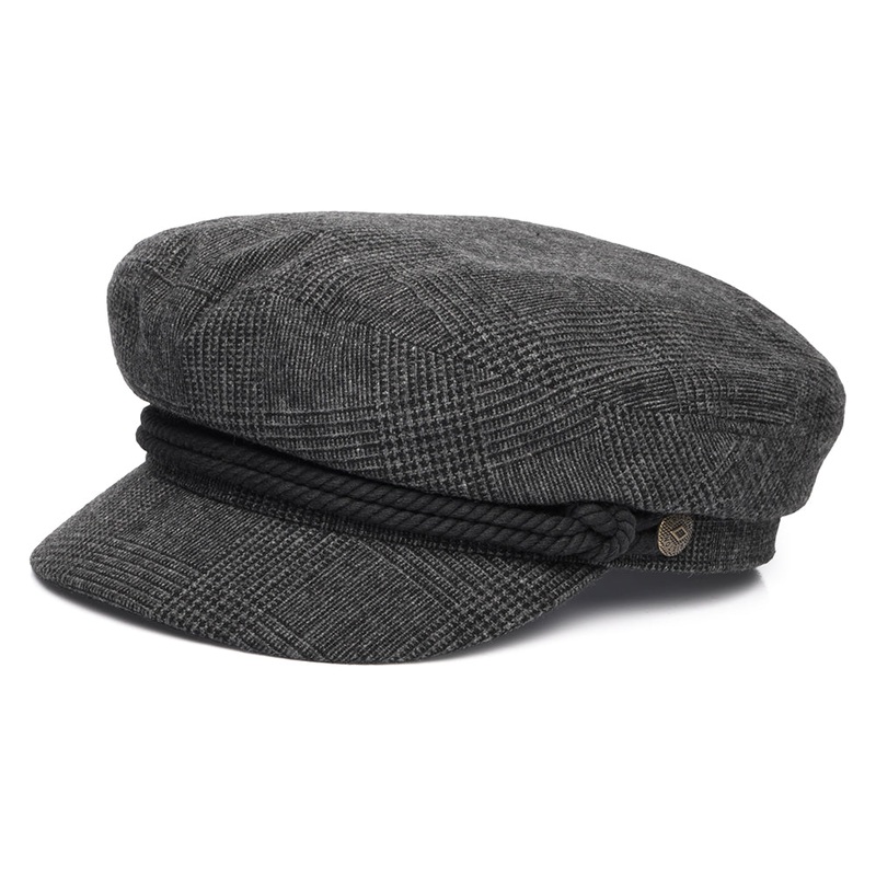 Brixton Hats Prince Of Wales Check Fiddler Cap – Dark Grey Small-56cm