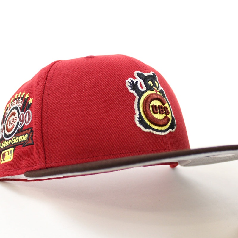 Chicago Cubs All Star Game90 New Era 59Fifty Fitted Hat (Pinot Red Burnt Wood Gray Under Brim) 7