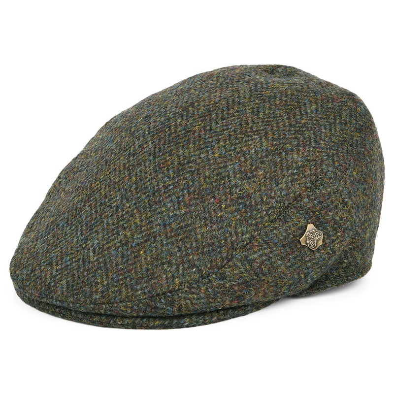 Failsworth Hats HARRIS TWEED Herringbone Stornoway Flat Cap – Olive Mix 55