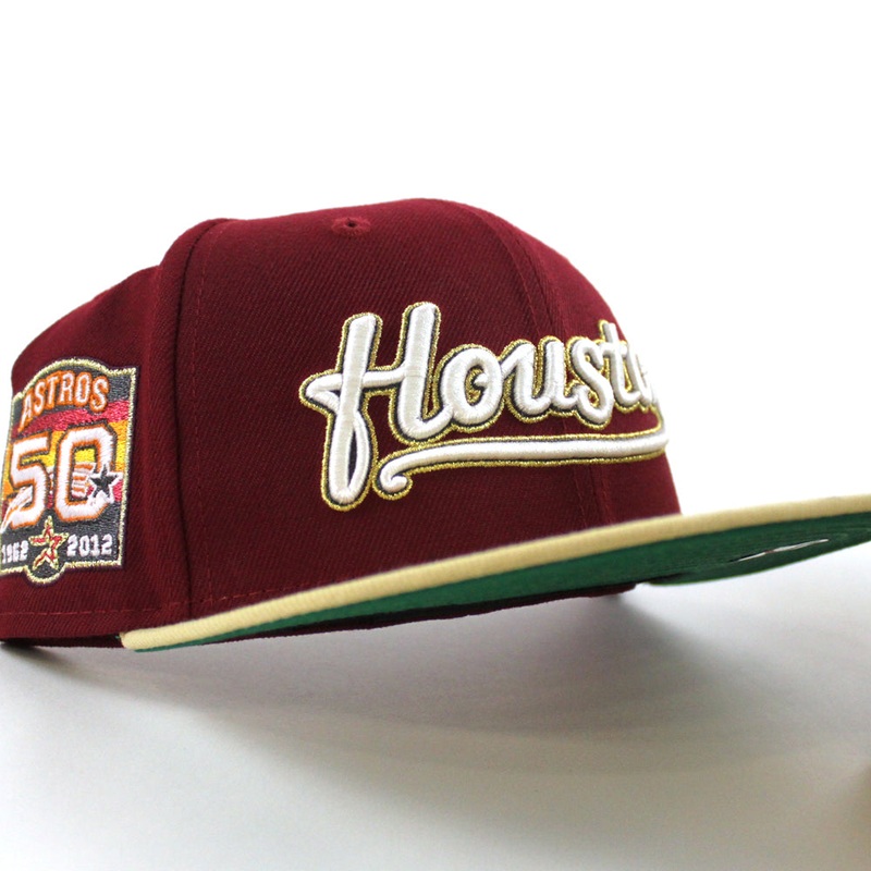 Houston Astros 50th Anniversary New Era 59Fifty Fitted Hat (Cardinal Vegas Gold Green Under Brim) 7