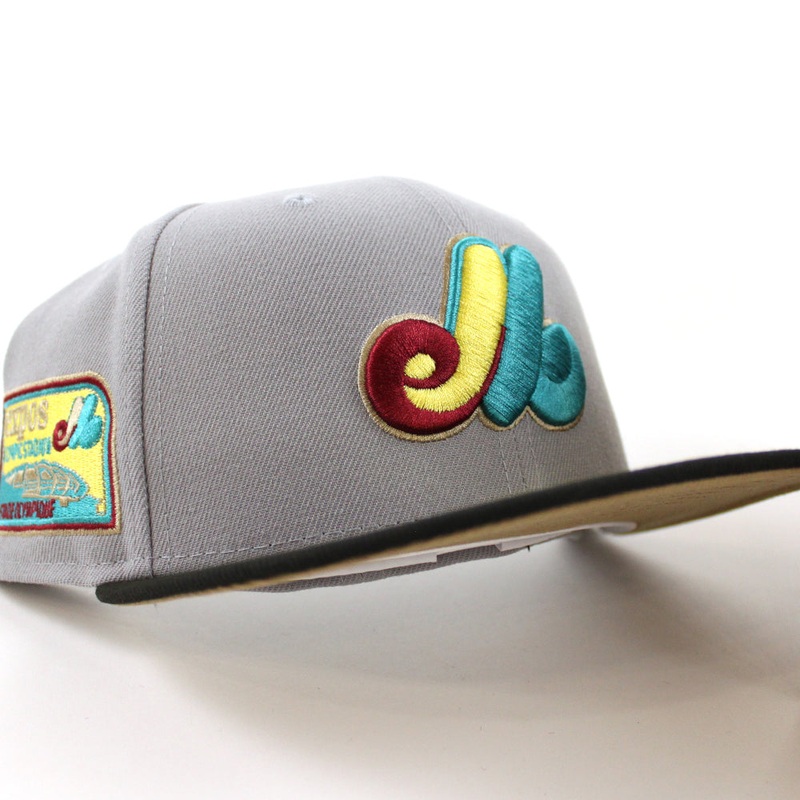 Montreal Expos Stadium New Era Fitted 59Fifty Hat (Gray Black Khaki Under Brim) 7