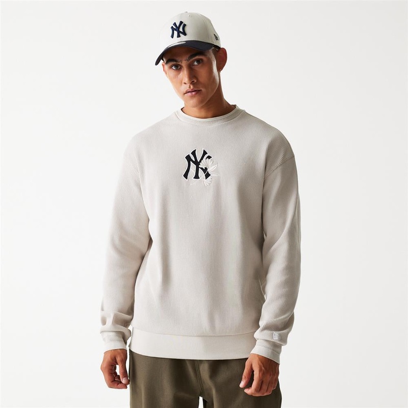 New York Yankees MLB Waffle Oversized Crew Neck Stone Sweatshirt S